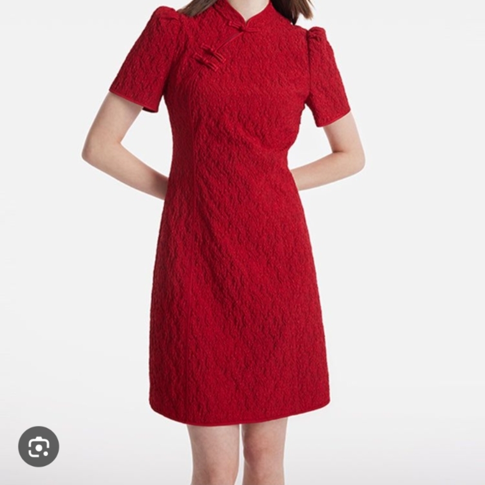 Jacquard Qipao Cheongsam Red Mini Dress
